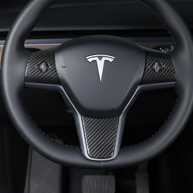 Tesla Model Y 3 2019-2023 Real Carbon Fiber Steering Wheel Sticker Trim
