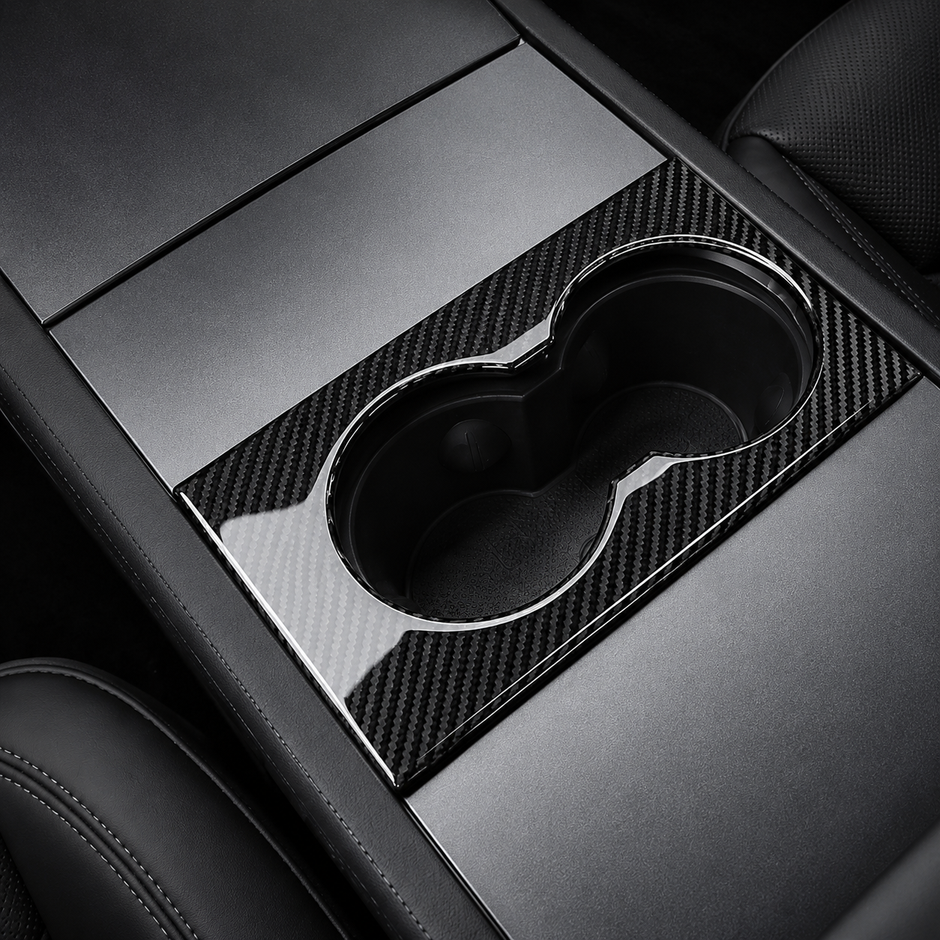 ApexTesla Tesla Model 3 Highland Front Cup Holder Cover Trim – Real Carbon Fiber