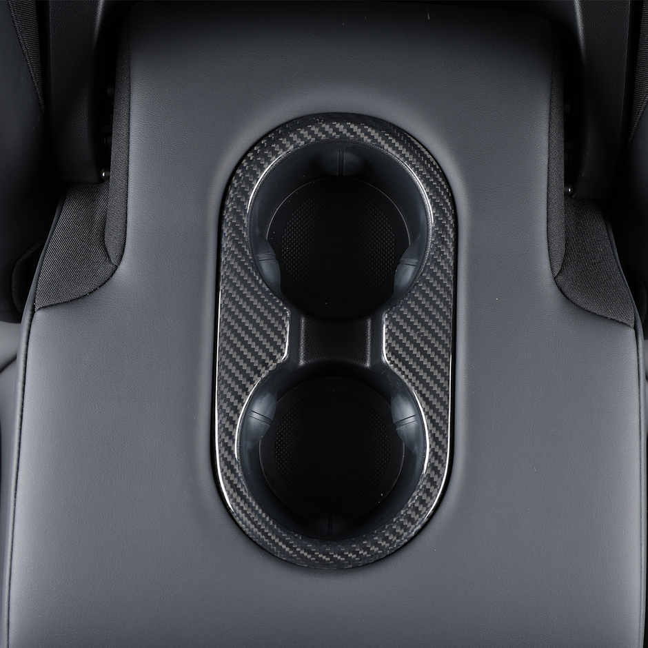 Tesla Model Y 3 2021-2023 Rear Seat Cup Holder Panel Cover Dry Carbon Fiber