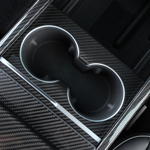 Tesla Model 3 Highland 2025 Center Console Armrest Cup Holder Panel Cover Dry Carbon Fiber