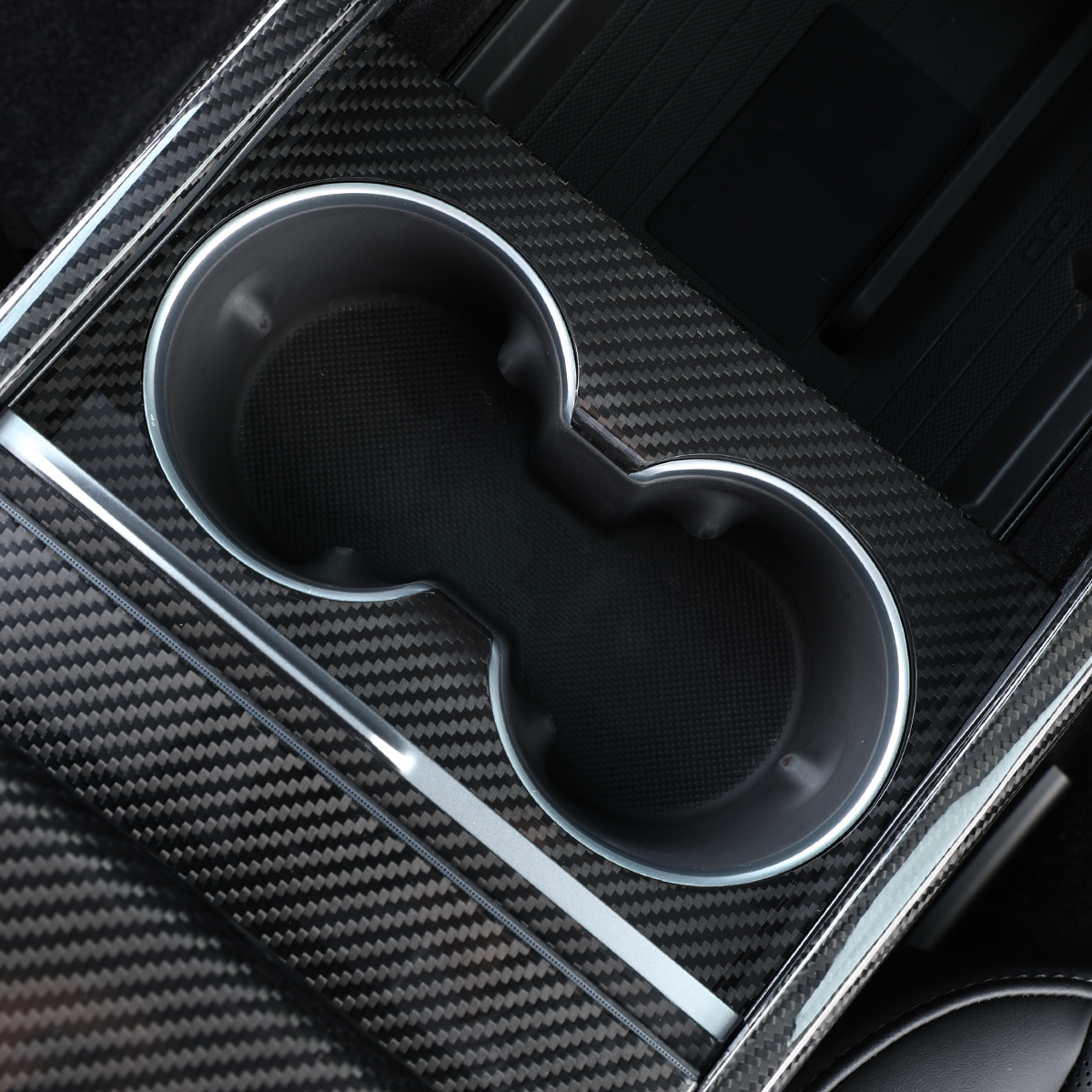 ApexTeslas Tesla Model Y Juniper 2025 Center Console Armrest Cup Holder Panel Cover Dry Carbon Fiber Interior