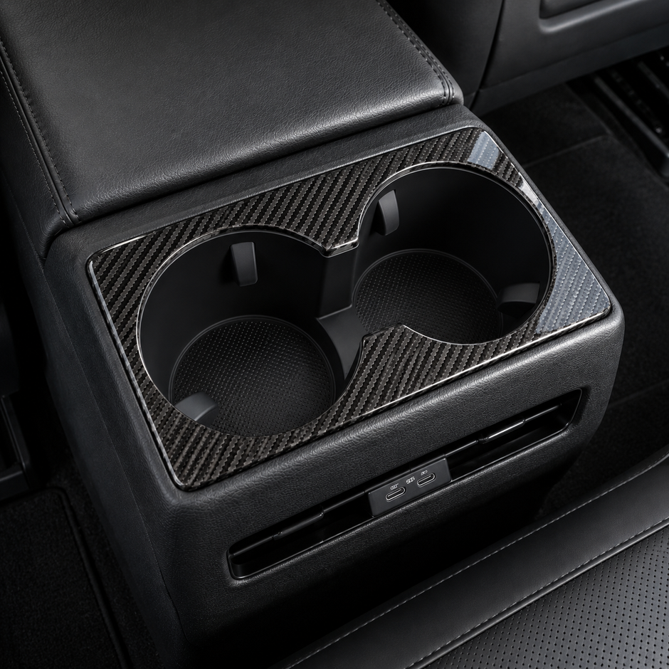 ApexTesla Tesla Model 3 Highland Rear Cup Holder Cover Trim – Real Carbon Fiber