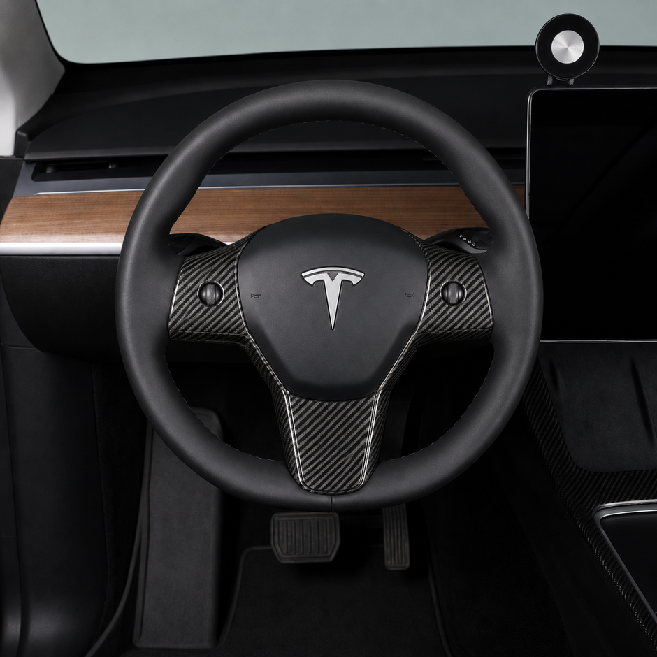 ApexTesla Tesla Model 3 Y 2019-2023 Full Steering Wheel Trim – Real Carbon Fiber