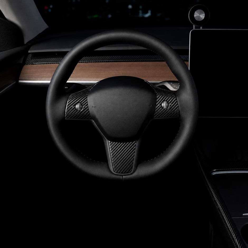ApexTesla Tesla Model 3 Y 2019-2023 Steering Wheel Cover Trim – Real Carbon Fiber