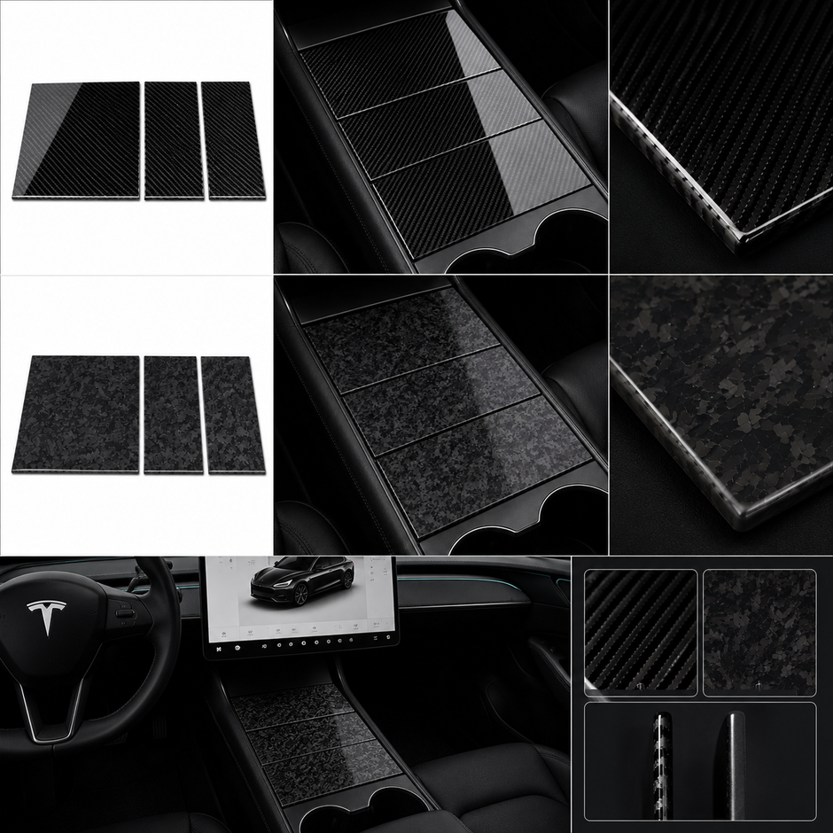 ApexTesla Tesla Model 3 Y Highland Center Console Panel Cover Trim Set – Real Carbon Fiber
