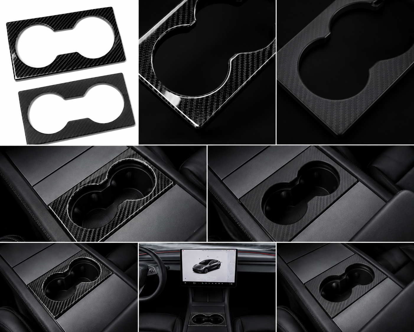 ApexTesla Tesla Model 3 Highland Front Cup Holder Cover Trim – Real Carbon Fiber