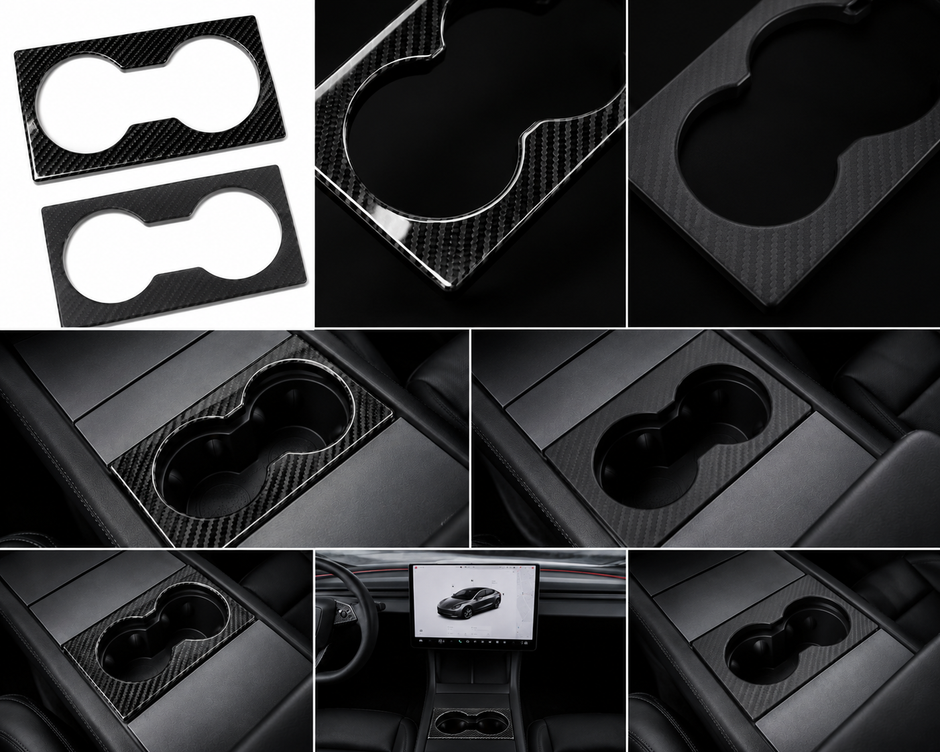 ApexTesla Tesla Model 3 Highland Front Cup Holder Cover Trim – Real Carbon Fiber