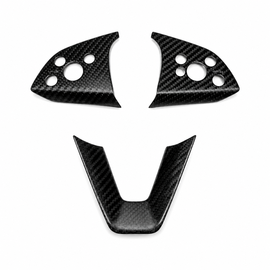 Glossy carbon fiber steering wheel trim for Tesla Model 3 Highland interior