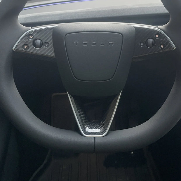Tesla Model Y Standard Premium 2026 Interior Steering Wheel Sticker Trim Real Carbon Fiber
