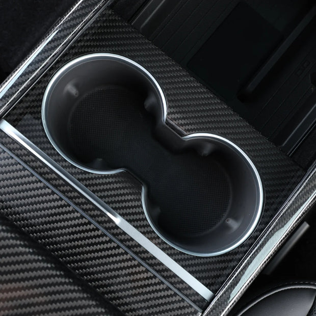 ApexTeslas Tesla Model Y Juniper 2025 Center Console Armrest Cup Holder Panel Cover Dry Carbon Fiber Interior