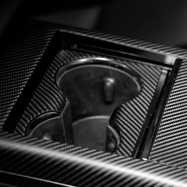 2022 Tesla Model S X Center Console Armrest Cup Holder Panel Cover Dry Carbon Fiber