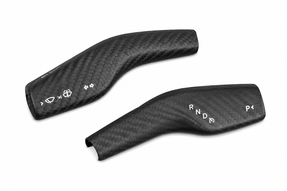 Minimal carbon fiber paddle overlay trim for Tesla interior styling upgrade