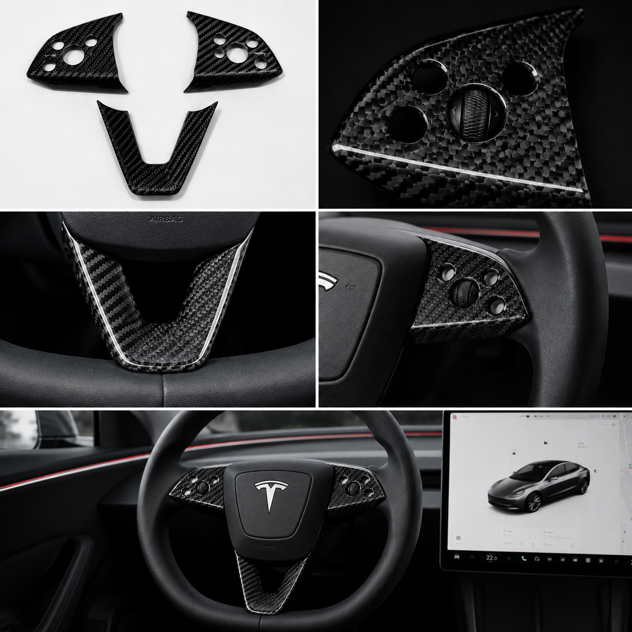 Real carbon fiber steering cover trim for Tesla Model 3 Highland upgrade