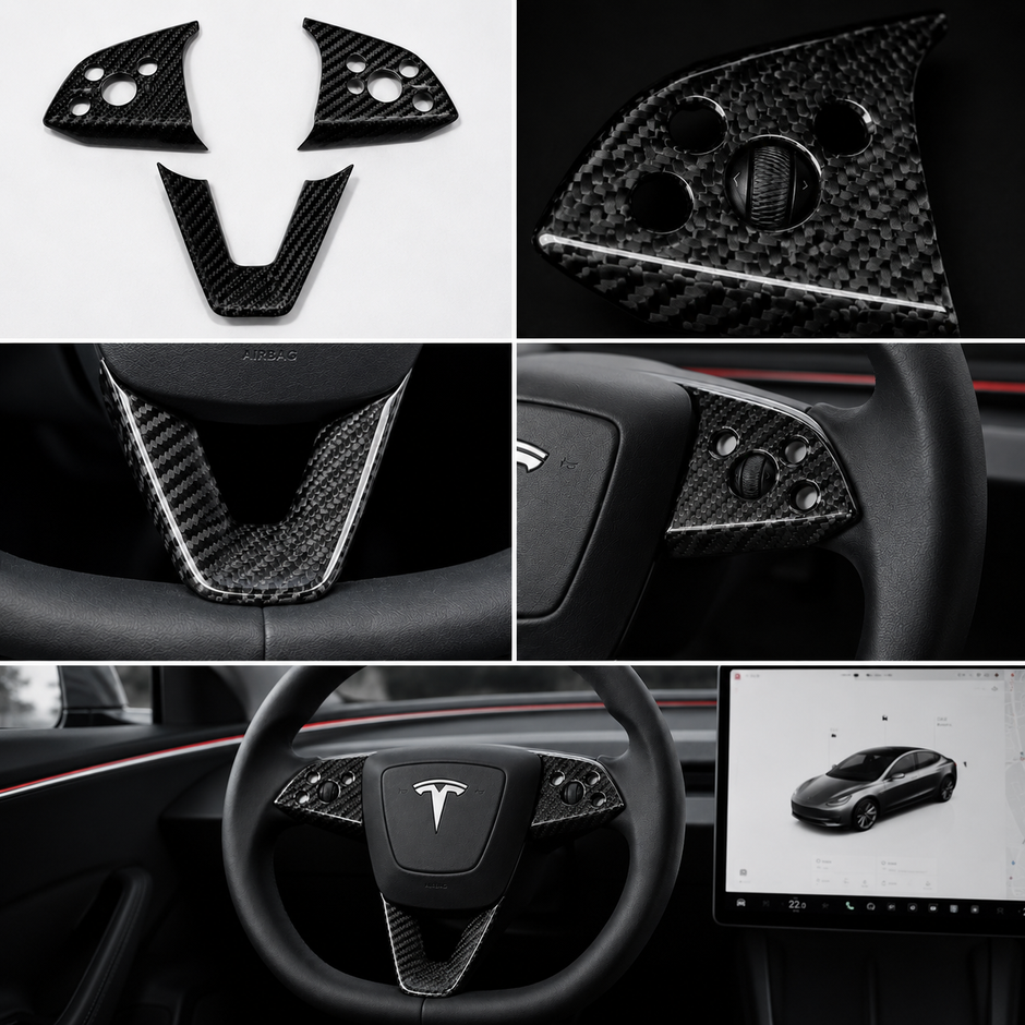 Real carbon fiber steering cover trim for Tesla Model 3 Highland upgrade