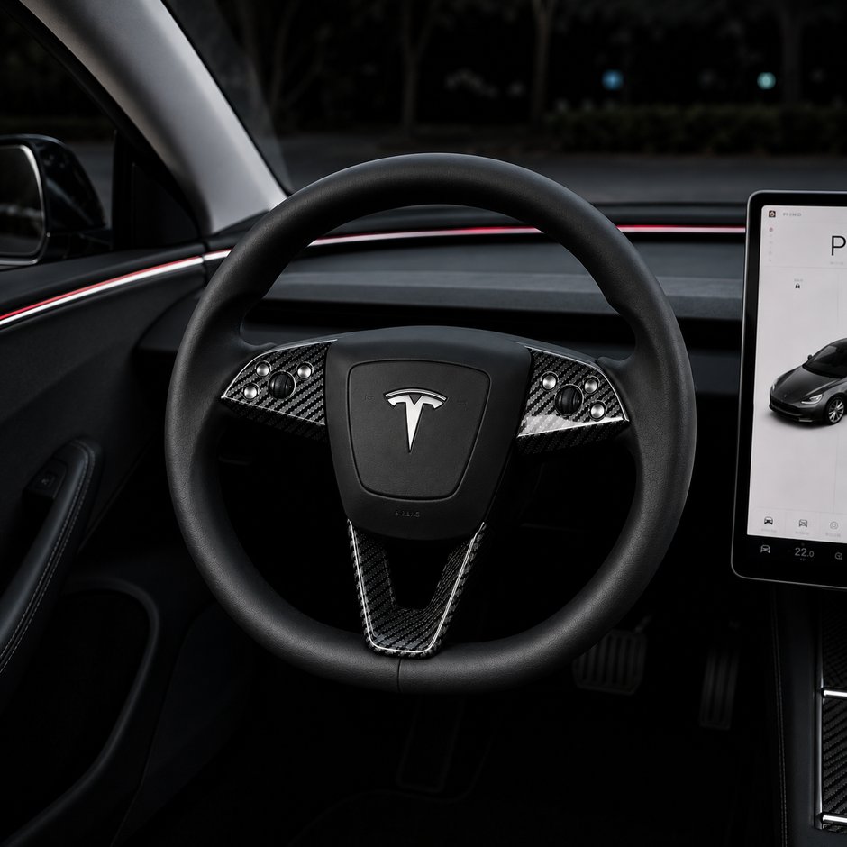 Real carbon fiber steering wheel cover trim for Tesla Model 3 Highland