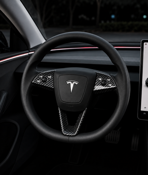 Real carbon fiber steering wheel cover trim for Tesla Model 3 Highland