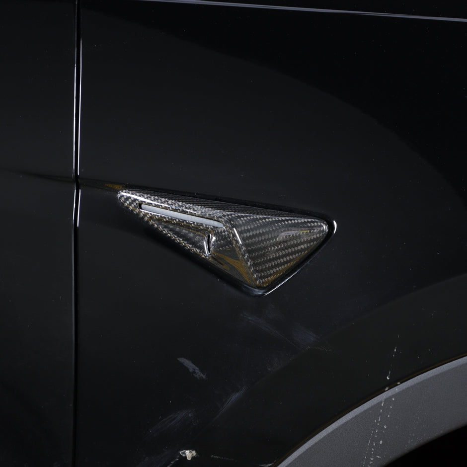 Tesla Model Y camera cover trim with premium real carbon fiber finish