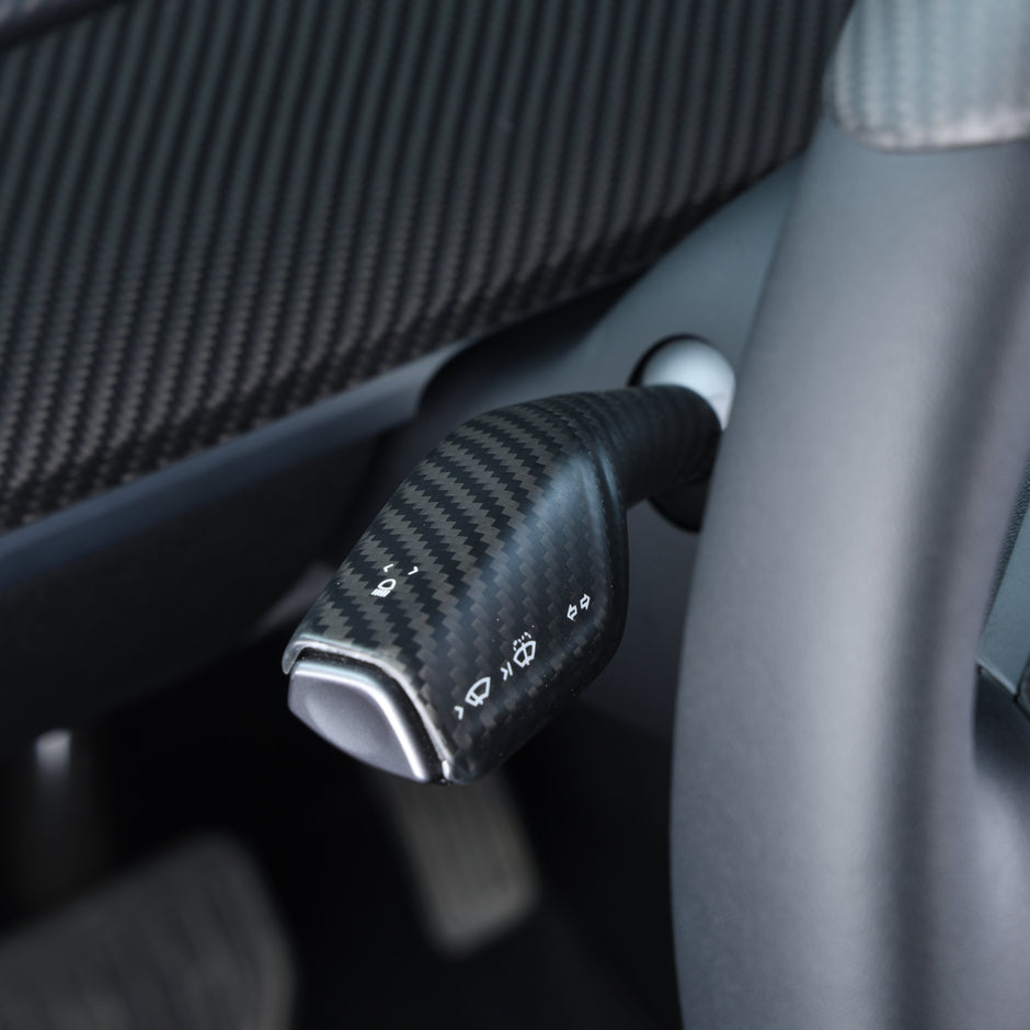 Tesla Model Y shift paddle cover in premium real carbon fiber finish
