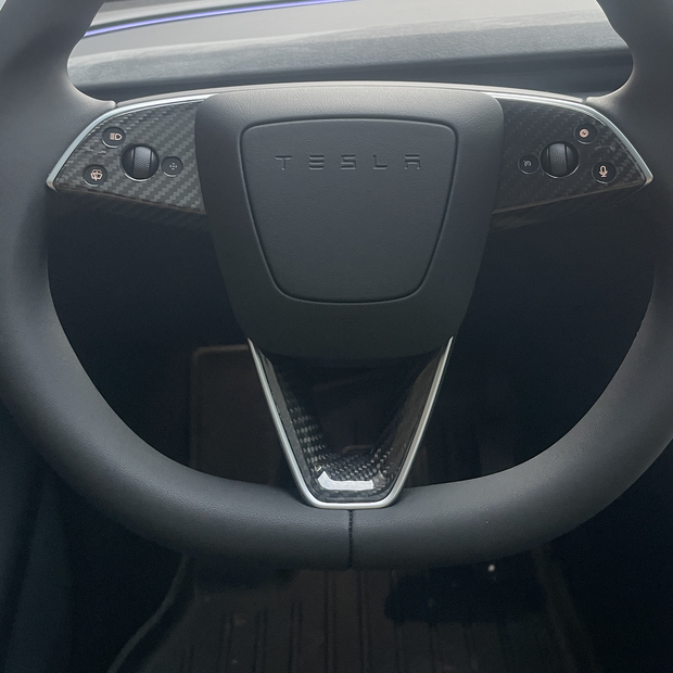 Tesla Model Y Standard Premium 2026 Interior Steering Wheel Sticker Trim Real Carbon Fiber
