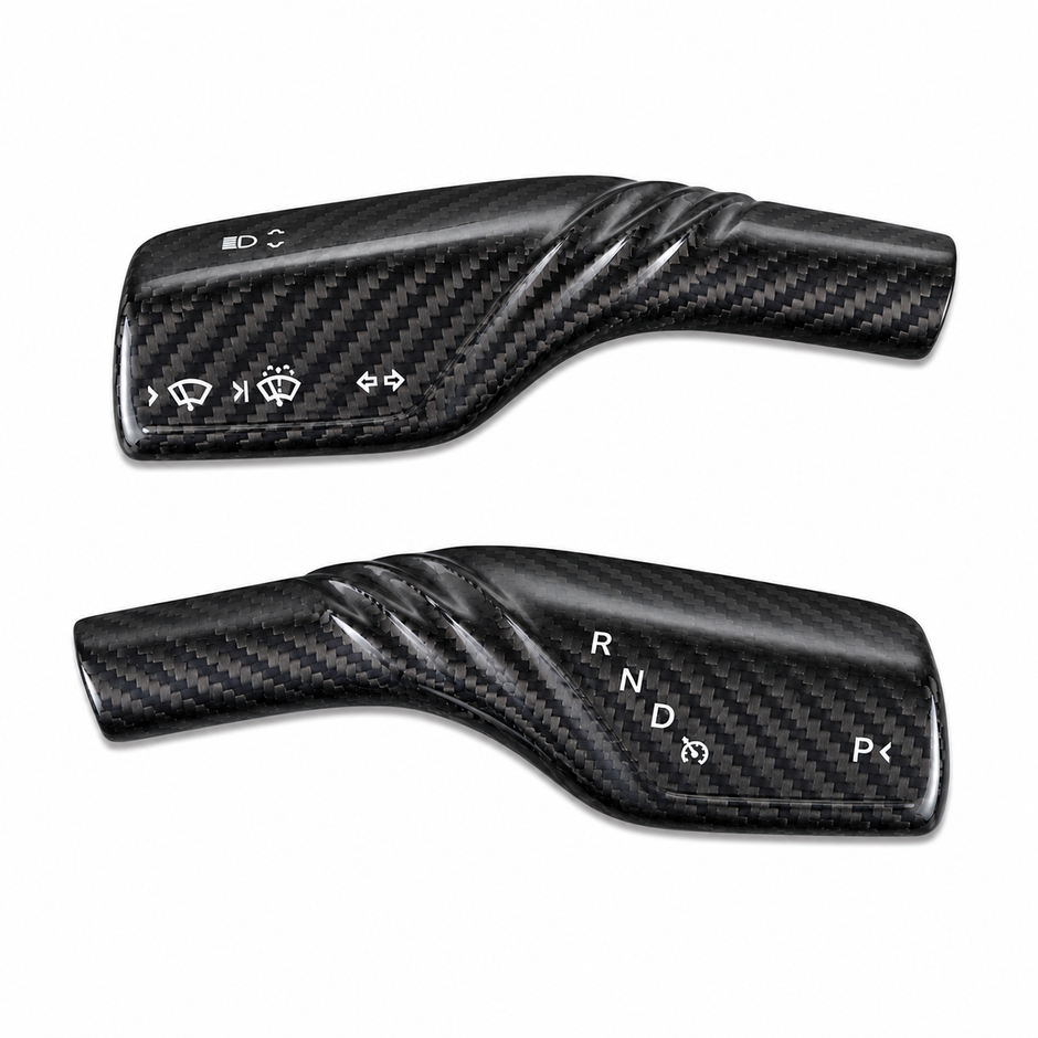 Textured carbon fiber steering paddle trim for Tesla interior upgrade